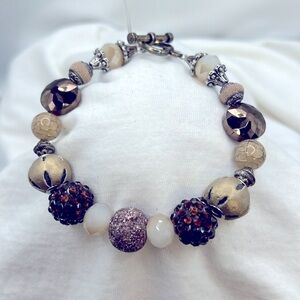 Handmade Bead Bracelet Heart and Bar clasp - 8”